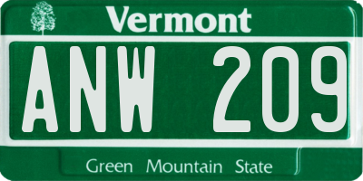 VT license plate ANW209