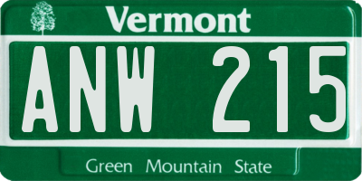 VT license plate ANW215