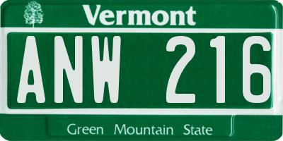 VT license plate ANW216