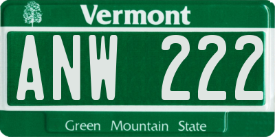 VT license plate ANW222