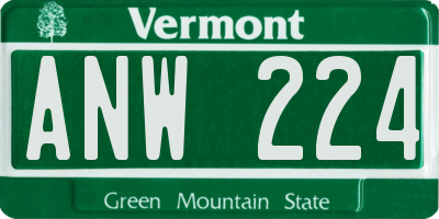 VT license plate ANW224