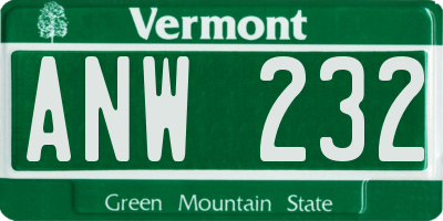 VT license plate ANW232