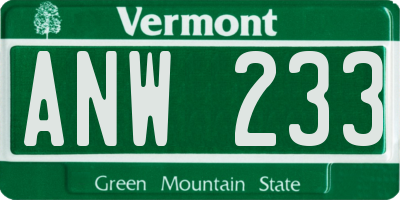 VT license plate ANW233