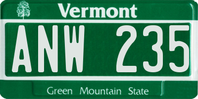 VT license plate ANW235