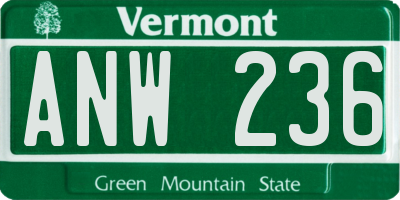 VT license plate ANW236