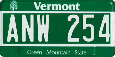 VT license plate ANW254
