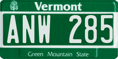 VT license plate ANW285