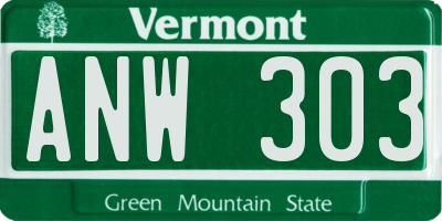 VT license plate ANW303
