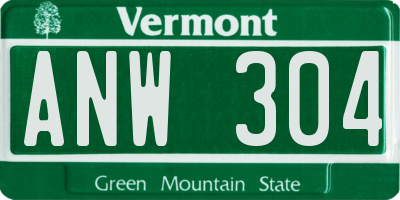 VT license plate ANW304