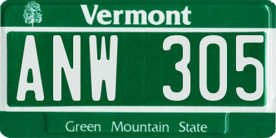 VT license plate ANW305