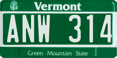 VT license plate ANW314