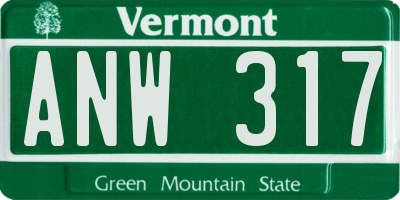 VT license plate ANW317
