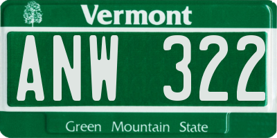 VT license plate ANW322