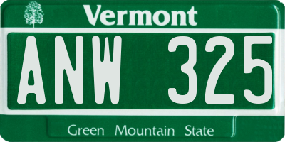 VT license plate ANW325