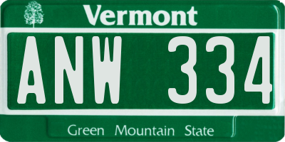 VT license plate ANW334