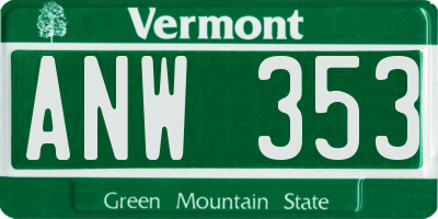 VT license plate ANW353