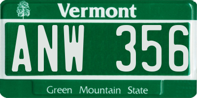 VT license plate ANW356