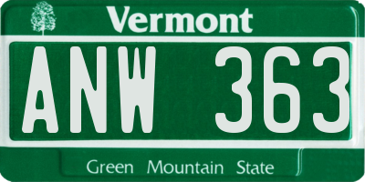 VT license plate ANW363