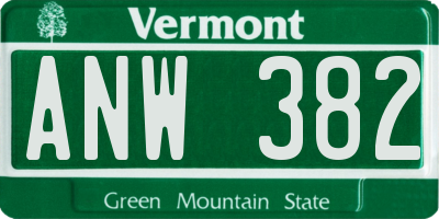 VT license plate ANW382