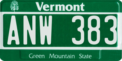 VT license plate ANW383