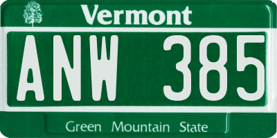 VT license plate ANW385