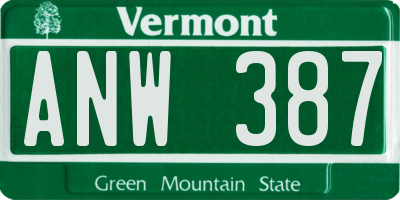 VT license plate ANW387