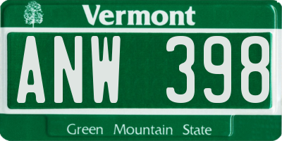 VT license plate ANW398