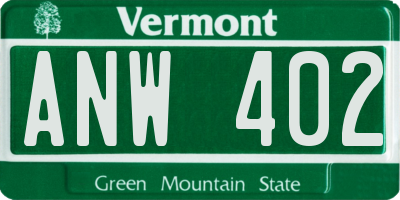 VT license plate ANW402