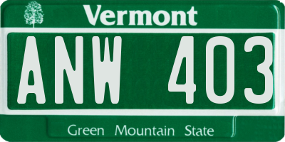 VT license plate ANW403