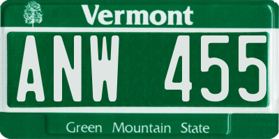 VT license plate ANW455
