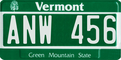 VT license plate ANW456