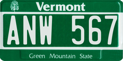VT license plate ANW567