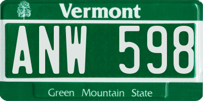 VT license plate ANW598
