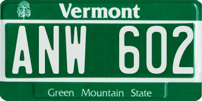 VT license plate ANW602