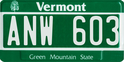VT license plate ANW603