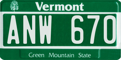 VT license plate ANW670