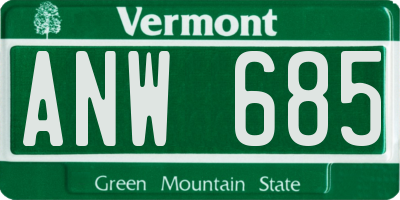 VT license plate ANW685