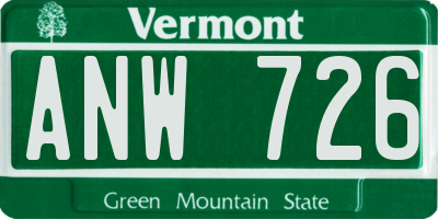 VT license plate ANW726