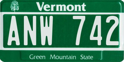 VT license plate ANW742