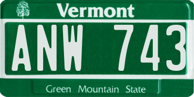VT license plate ANW743