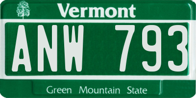 VT license plate ANW793