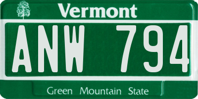 VT license plate ANW794