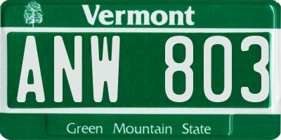 VT license plate ANW803