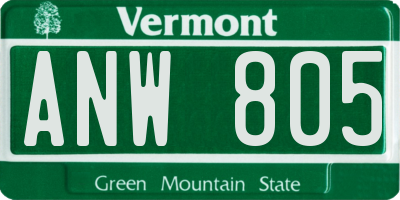 VT license plate ANW805