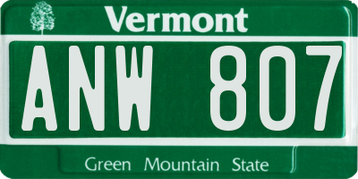 VT license plate ANW807