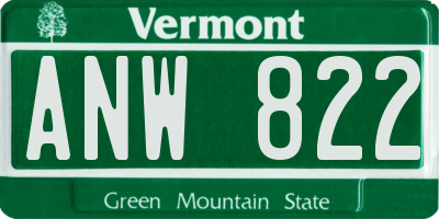 VT license plate ANW822