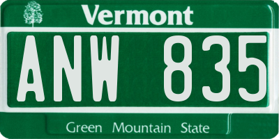 VT license plate ANW835