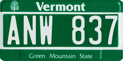 VT license plate ANW837