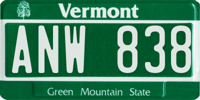 VT license plate ANW838