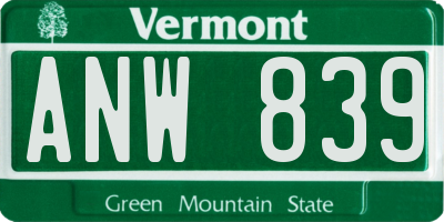 VT license plate ANW839